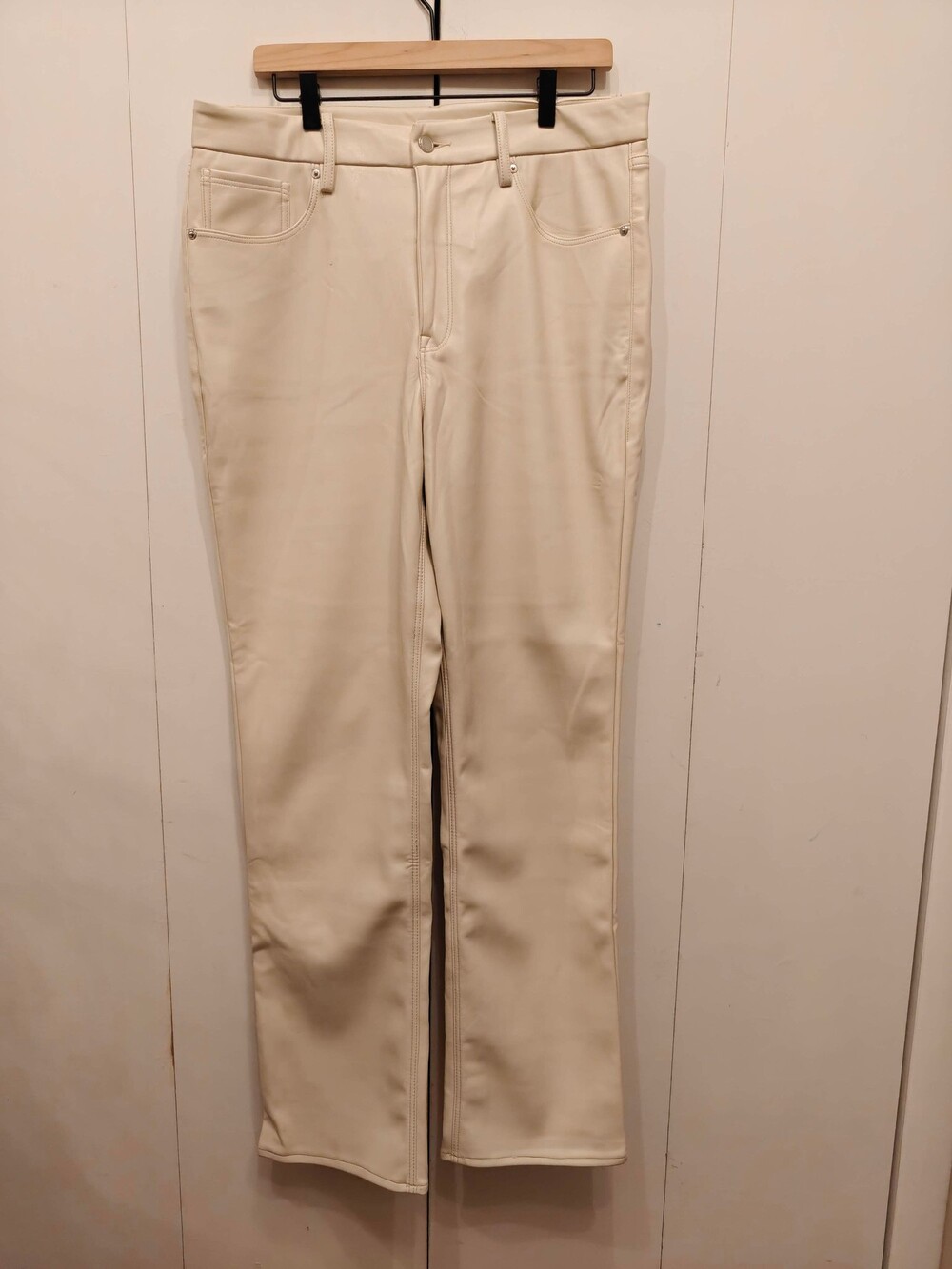 Good American Faux Leather Pants Size 15 Cream Straight Leg